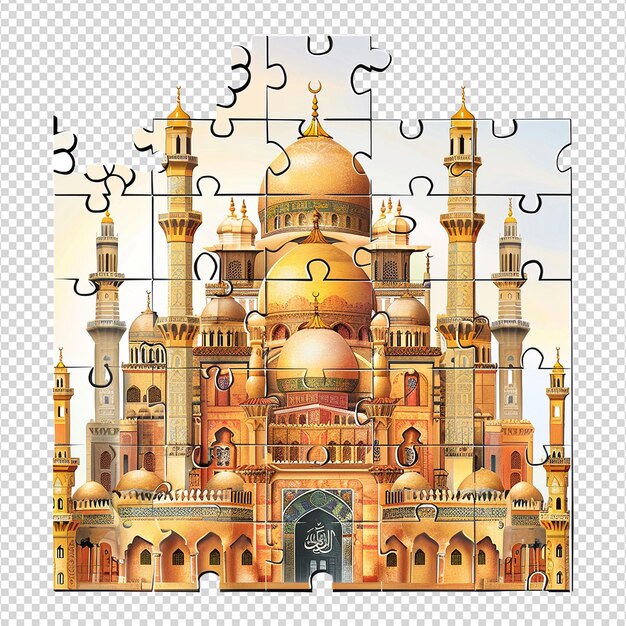 PSD interessantes puzzle mit islamischem thema, isoliert auf durchsichtigem hintergrund