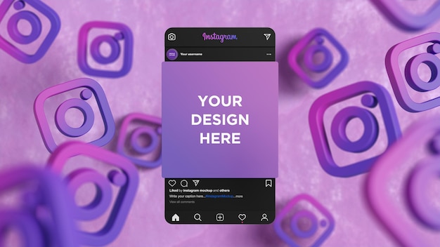Interfaccia Instagram dark mode social media mockup 3d rendering