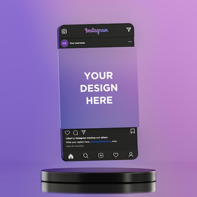 Interfaccia Instagram dark mode social media mockup 3d rendering