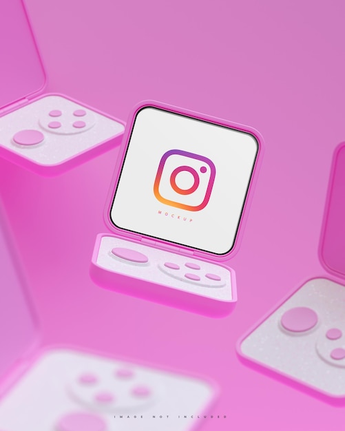 Interfaccia Instagram social media post dispositivo smart mockup sfondo rosa rendering 3d