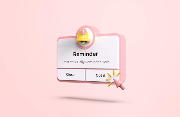 Interfaccia Promemoria rosa nel mockup di progettazione 3d