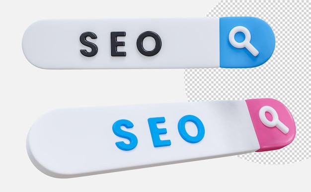 Interfaccia SEO 3D Web analytics e SEO marketing concetto di social media SEO per la strategia del sito web