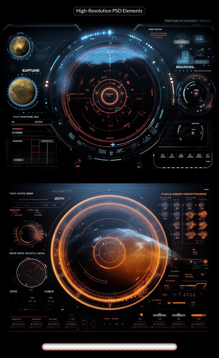 PSD interfaccia utente touch grafica virtuale blu futuristica