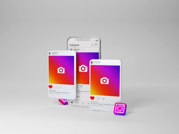 PSD interface de maquete de mídia social do instagram 3d renderizada