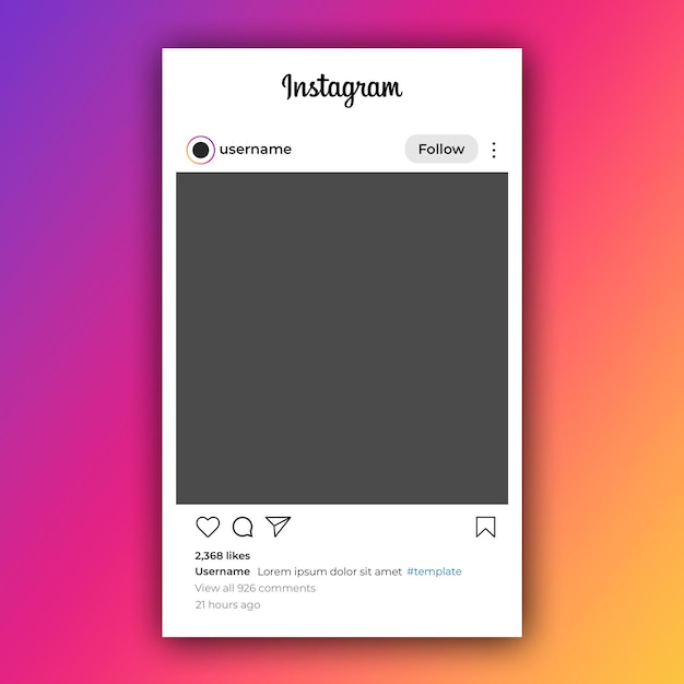 Interface de modelo de postagem de mídia social do Instagram