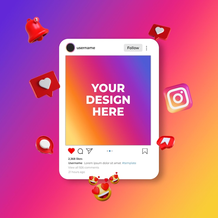 PSD interface de modelo de postagem de mídia social do instagram