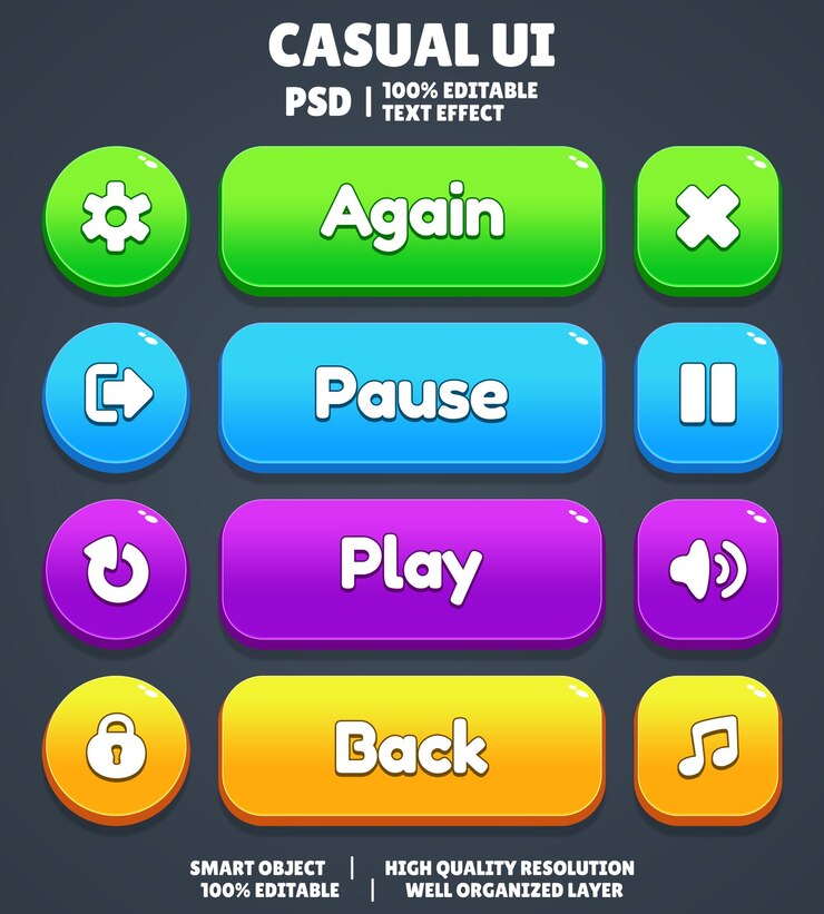 PSD interface de usuário de jogo casual premium botão de ui de jogo causal pop-up de interface de jogo diálogo de ui de janela