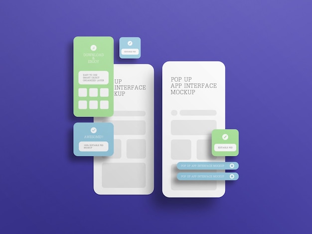 PSD interface do aplicativo com maquete de tela pop-up