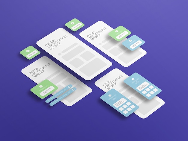 PSD interface do aplicativo com maquete de tela pop-up