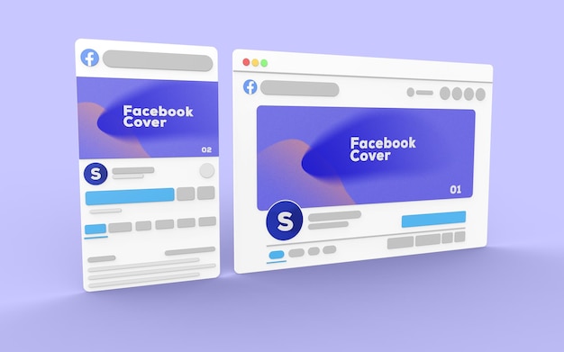 Interface do Facebook 3D com site para maquete de postagem de mídia social