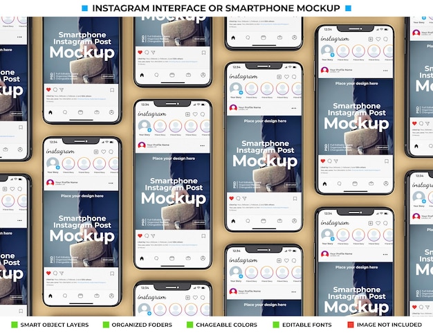Interface do instagram na maquete de tela do telefone moderno