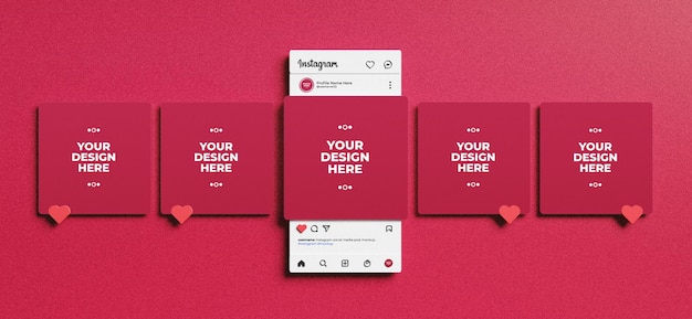 Interface do instagram renderizada em 3d para maquete de postagem de mídia social