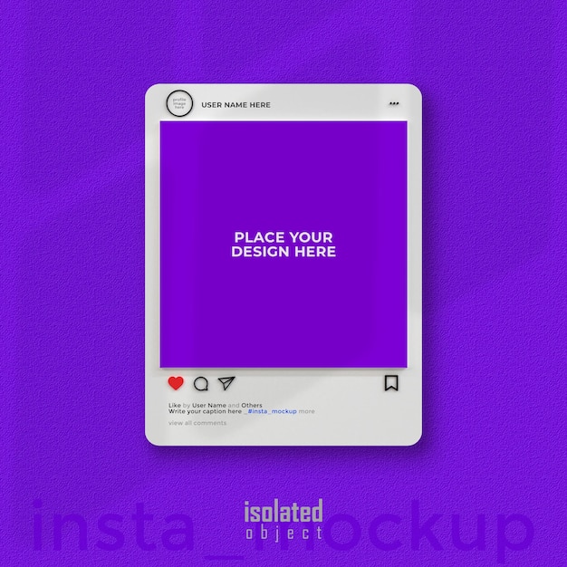 Interface do instagram renderizada em 3d para maquete de postagem de mídia social