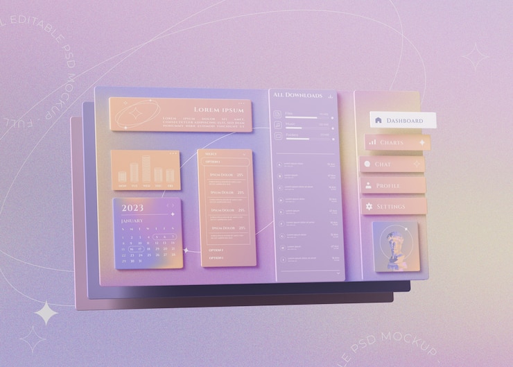 PSD interface do navegador gradiente no estilo glassmorphism