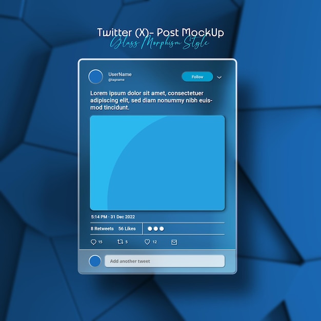 Interface do twitter psd e maquete de postagem de feed morfismo de vidro isolado