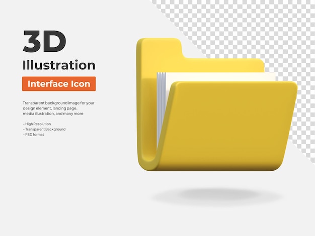 PSD interface de dossier de document isolé illustration d'icône 3d