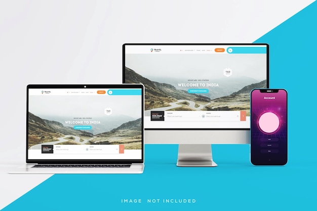 Interface d'écran des appareils avec maquette de présentation de site Web