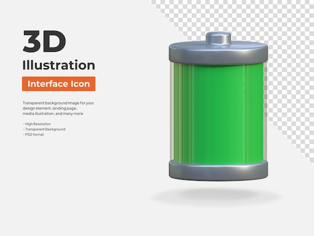 PSD interface d'état complet de la batterie illustration d'icône 3d isolée