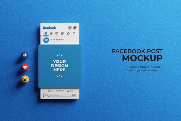 PSD interface facebook 3d avec emojis pour maquette de publication sur les réseaux sociaux