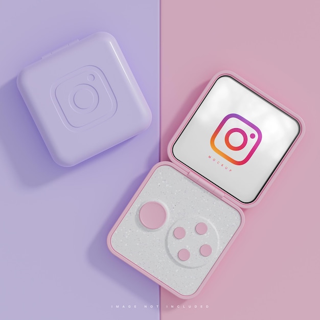 Interface Instagram médias sociaux post maquette d'appareil intelligent fond rose et bleu rendu 3d