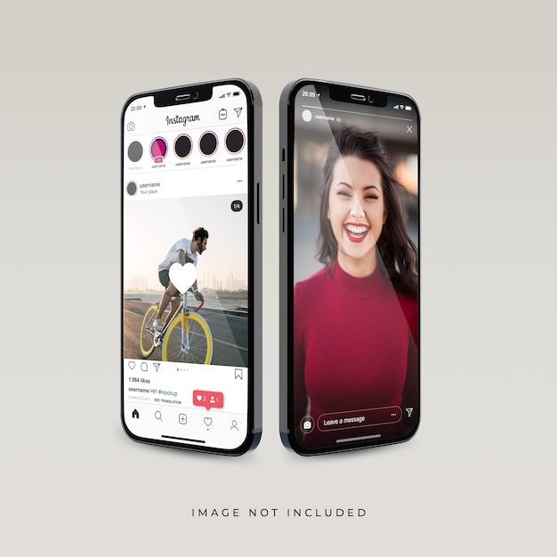 Interface Instagram sur le rendu réaliste 3d de la maquette du téléphone