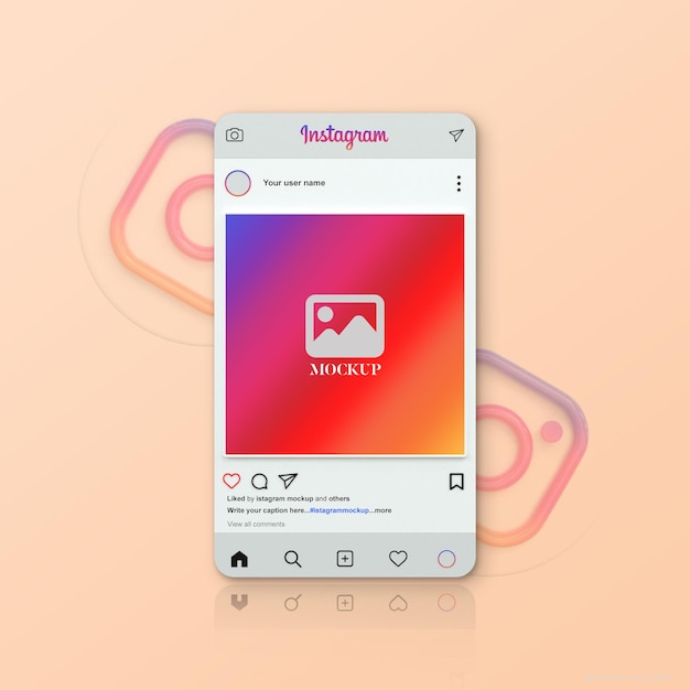 PSD interface instagram rendue en 3d pour la maquette de publication sur les réseaux sociaux