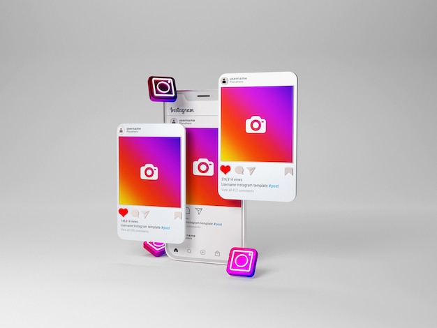 Interface de maquette de médias sociaux instagram rendu 3d