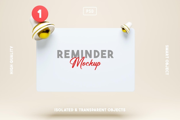 Interface de maquette de notification de rappel rendu 3D