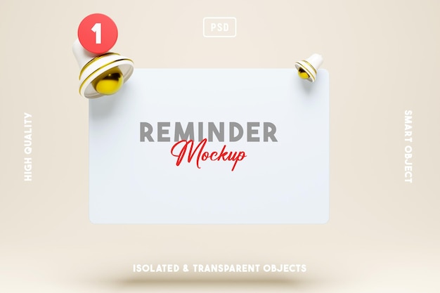 PSD interface de maquette de notification de rappel rendu 3d