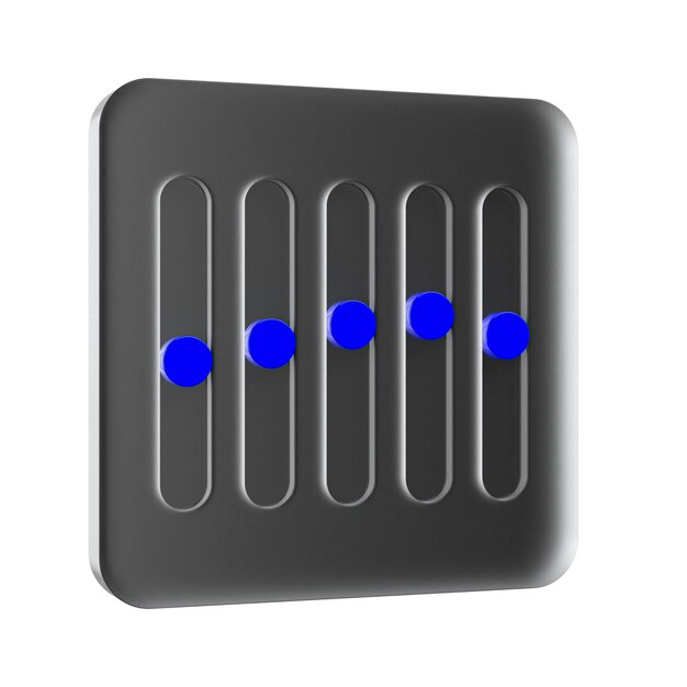 PSD interface preta com botões deslizantes azuis controlam ilustração de renderização gráfica 3d