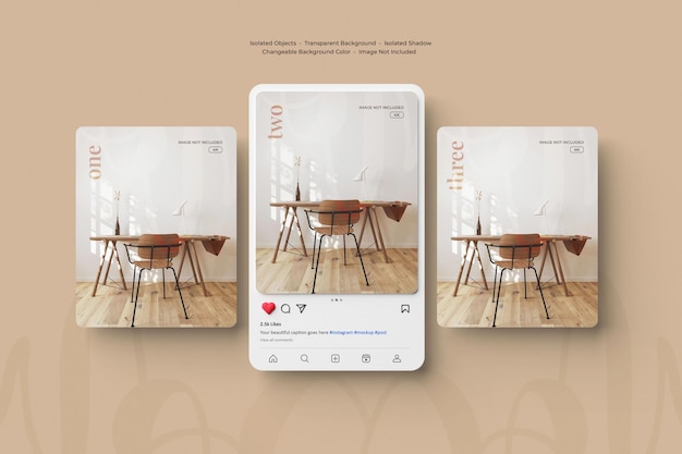 Interface renderizada em 3d de maquete de postagem do instagram isolada
