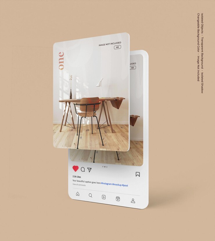 PSD interface renderizada em 3d de maquete de postagem do instagram isolada