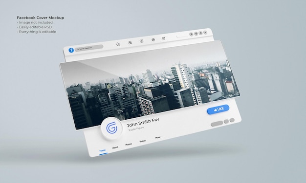 Interface de rendu 3D de la maquette de photo de couverture Facebook