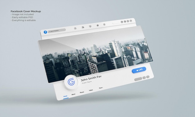 PSD interface de rendu 3d de la maquette de photo de couverture facebook