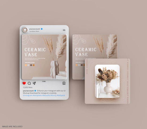 Interface de rendu 3D de maquette de publication Instagram