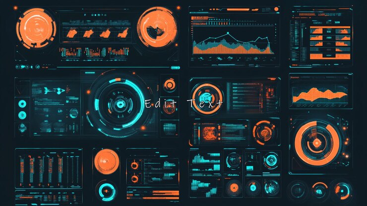 PSD interface de tableau de bord numérique futuriste avec des graphiques et des diagrammes