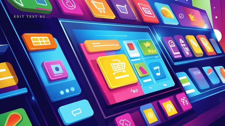 PSD interfaz de aplicación colorida con varios iconos y botones