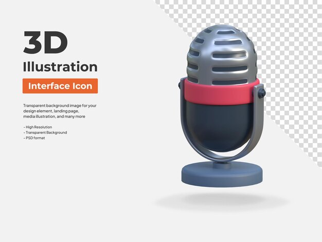 PSD interfaz de aplicación de podcast de micrófono aislado icono 3d ilustración