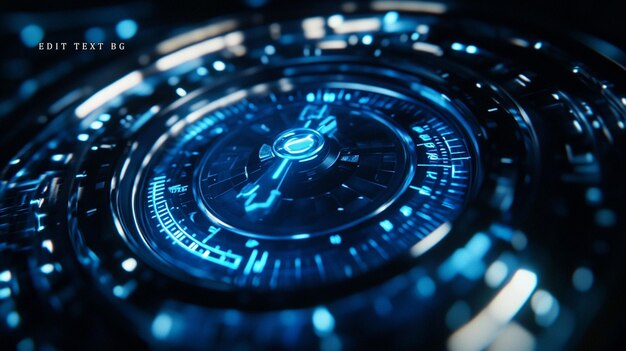 Interfaz circular azul brillante futurista con flecha central