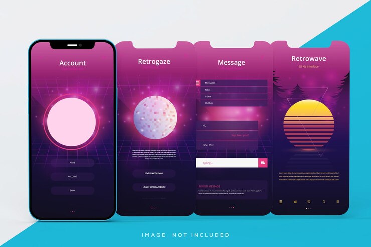 PSD interfaz de cuatro teléfonos móviles con maqueta de presentación ux ui