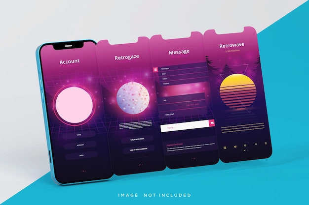 Interfaz de cuatro teléfonos móviles con maqueta de presentación ux ui