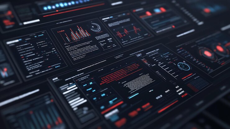 PSD interfaz digital futurista con gráficos y gráficos de datos