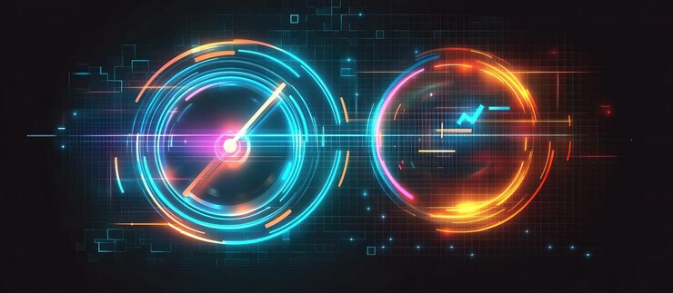 PSD interfaz futurista con elementos circulares brillantes