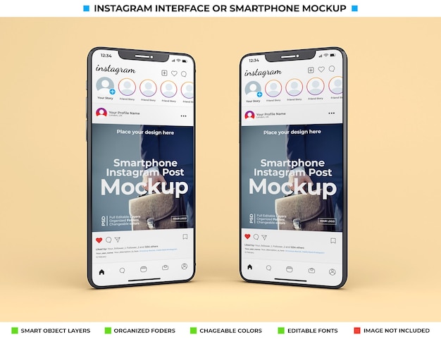 Interfaz de instagram en maqueta de pantalla de teléfono moderno