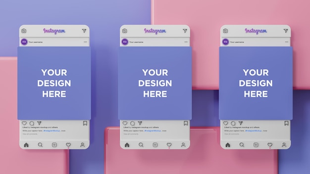 Interfaz de instagram para maqueta de publicación de redes sociales render 3d