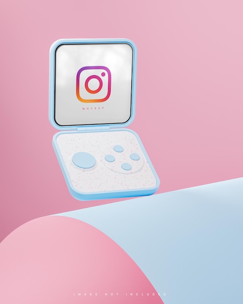 Interfaz de instagram publicación en redes sociales maqueta de dispositivo plegable inteligente fondo rosa y azul render 3d