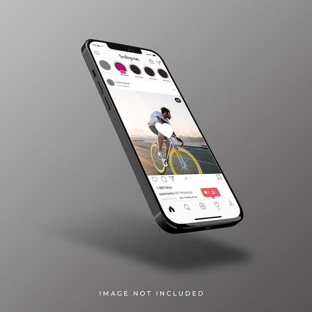 Interfaz de Instagram en renderizado 3D realista de smartphone