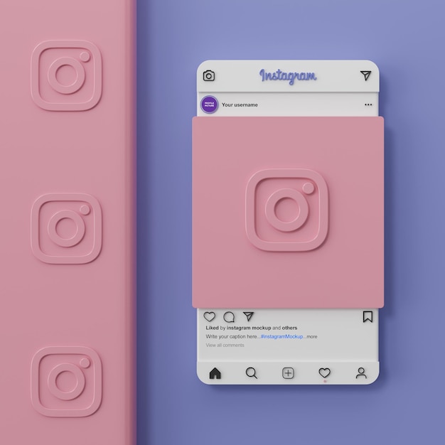 Interfaz de maqueta de redes sociales de Instagram y presentación de la aplicación ui ux