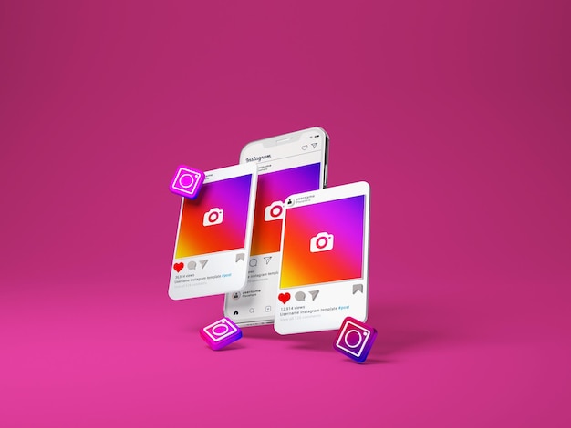 Interfaz de maqueta de redes sociales de instagram renderizada en 3d