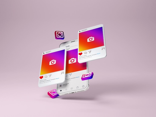 Interfaz de maqueta de redes sociales de instagram renderizada en 3d